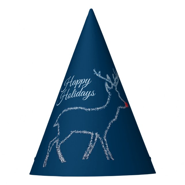 Christmas Party Reindeer Blue Sky Shiny Stars Party Hat (Front)