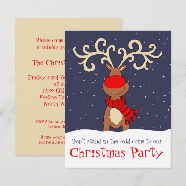 christmas party reindeer come in invitation (Front/Back)