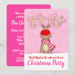 Christmas party reindeer pink come in invitations