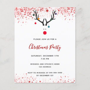 Christmas party reindeer red glitter invitation