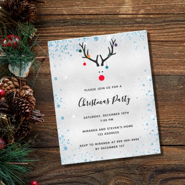Christmas party reindeer silver budget invitation flyer (Creator Uploaded)