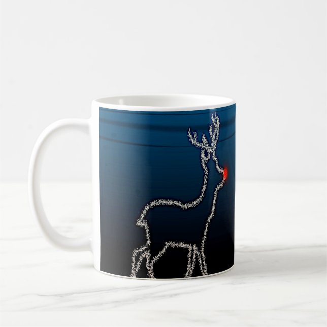 Christmas Party Reindeer Tree Blue Sky Shiny Stars Coffee Mug (Left)