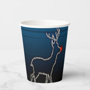 Christmas Party Reindeer Tree Blue Sky Shiny Stars Paper Cups