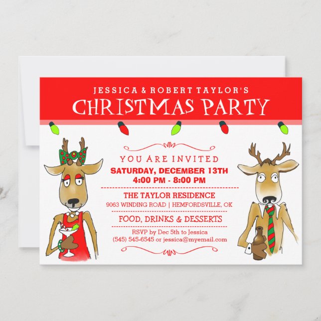 Christmas Party Reindeer with Drinks Invite (Front)