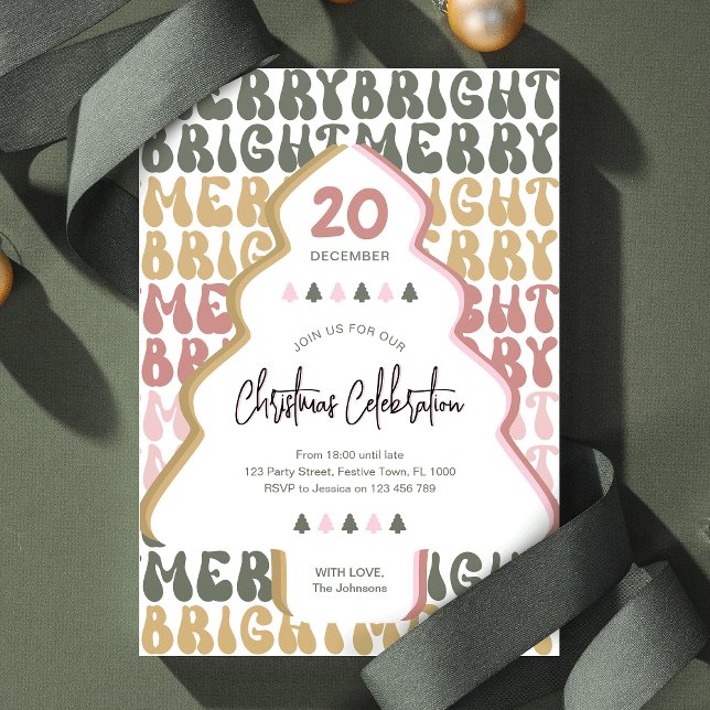 Christmas Party Retro Groovy Colourful Fun Festive Invitation (Embrace the retro charm with this fun colorful Christmas party invite design)