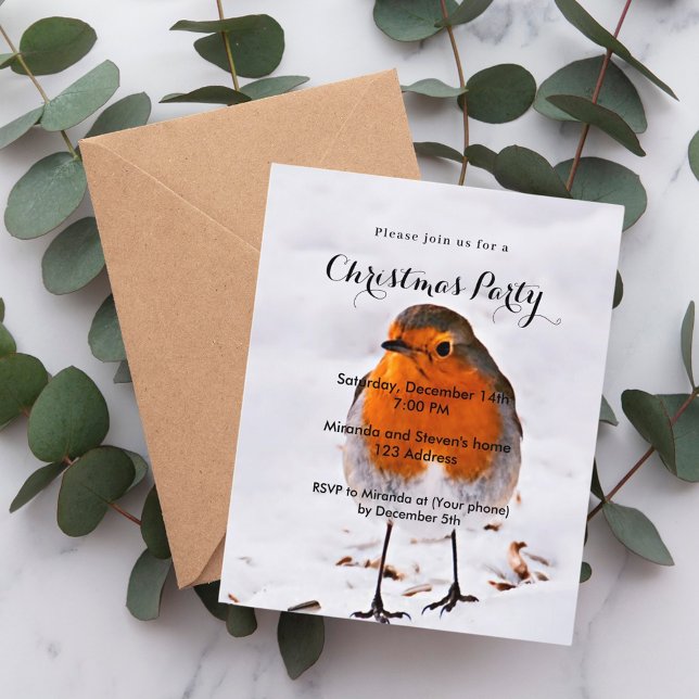 Christmas party robin bird snow invitation (Creator Uploaded)