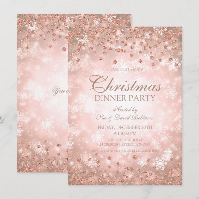 Christmas Party Rose Gold Glitter Winter Wonder Invitation (Front/Back)