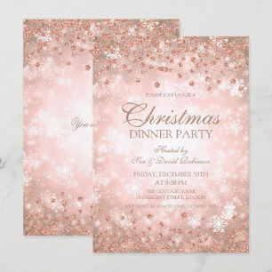 Christmas Party Rose Gold Glitter Winter Wonder Invitation