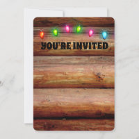 CHRISTMAS PARTY RUSTIC LOG CABIN INVITATIONS