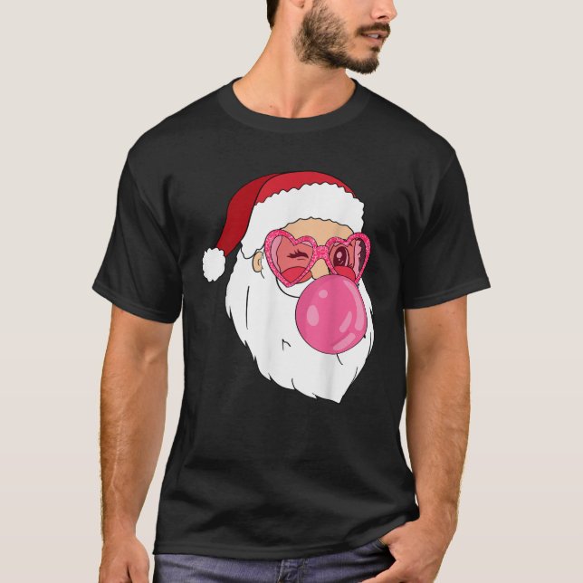 Christmas Party Santa Bubble Gum Pink Sunglasses V T-Shirt (Front)
