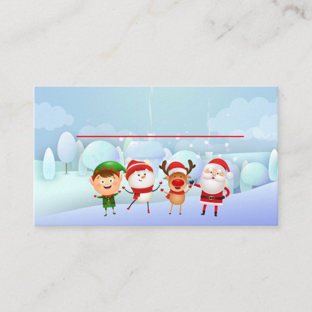 Christmas Party Santa Claus, Rudolph Snowman Elf Place Card (Front)
