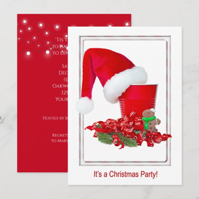 Christmas Party Santa hat on cup Invitation (Front/Back)