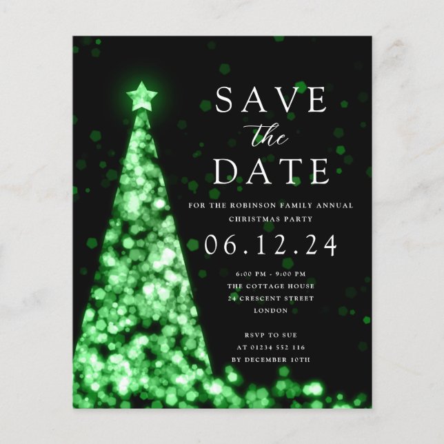 Christmas Party Save The Date Glam Green Invite Flyer (Front)
