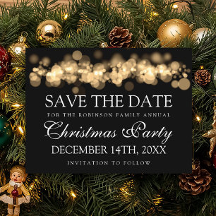 Christmas Party Save The Date Gold Bokeh Lights Announcement Postcard