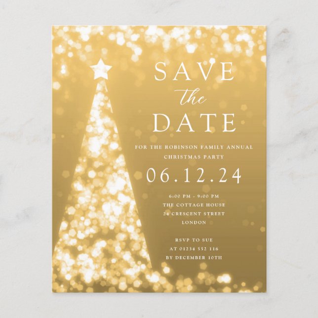 Christmas Party Save The Date Gold Glam Invite Flyer (Front)