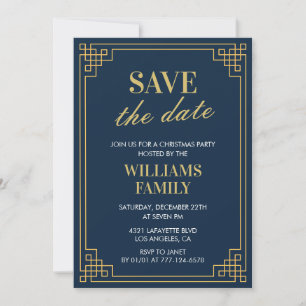 Christmas Party  Save the date Navy Invitation