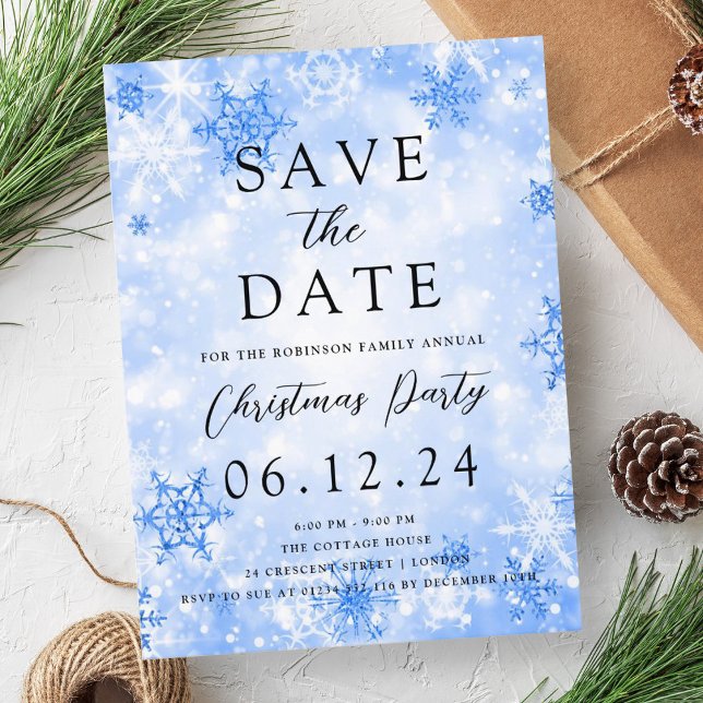 Christmas Party Save The Date Navy Winter Wonder  Announcement Postcard (Christmas Party Save The Date Navy Winter Wonder Announcement Postcard)
