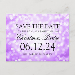 Christmas Party Save The Date Purple Glitter Light Announcement Postcard
