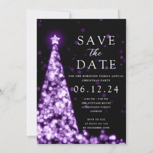 Christmas Party Save The Date Purple Tree Glam Invitation