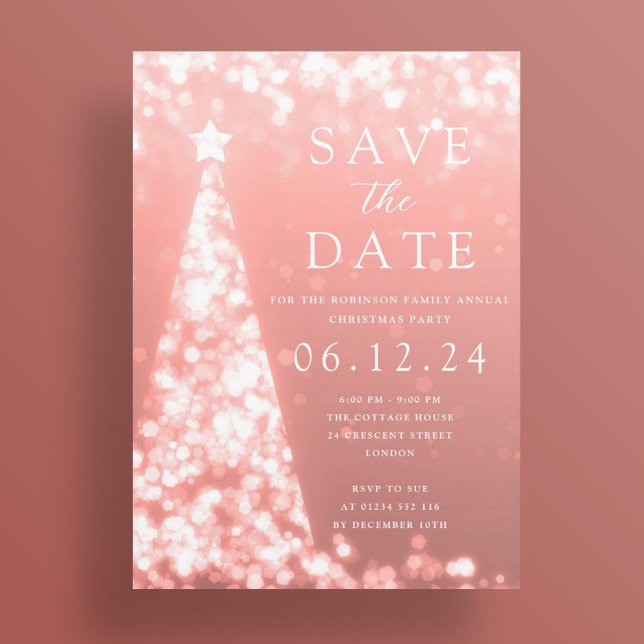 Christmas Party Save The Date Rose Gold Tree Glam  Invitation (Christmas Party Save The Date Rose Gold Tree Glam Invitation)
