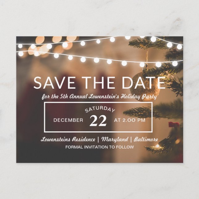 Christmas Party | Save The Date | String Lights Announcement Postcard (Front)