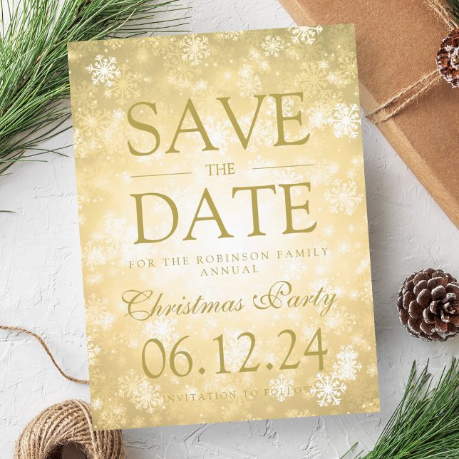 Christmas Party Save The Date Winter Gold  Announcement Postcard (Christmas Party Save The Date Winter Gold Announcement Postcard)
