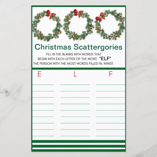 Christmas Party Scattergories Game (Front)