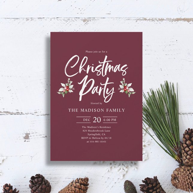 Christmas Party Script Berry Deep Red Invitation (Creator Uploaded)