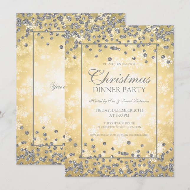 Christmas Party Silver Gold Glitter Winter Wonder Invitation (Front/Back)