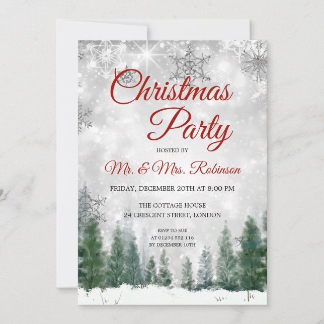 Christmas Party Silver Winter Wonderland  Invitation (Front)
