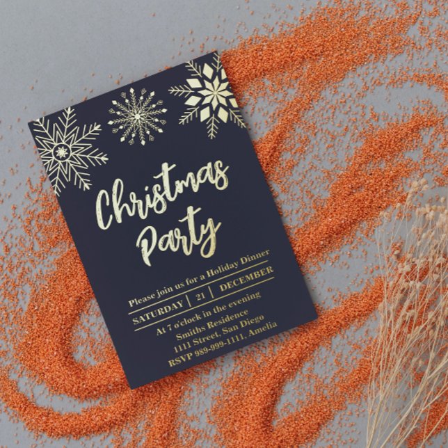 Christmas Party snowflake Gold Blue Modern (Creator Uploaded)