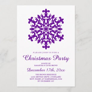 Christmas Party Snowflake Purple Invitation
