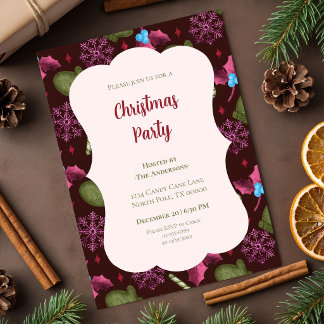 Christmas Party Snowflakes and Candy Canes Invitation