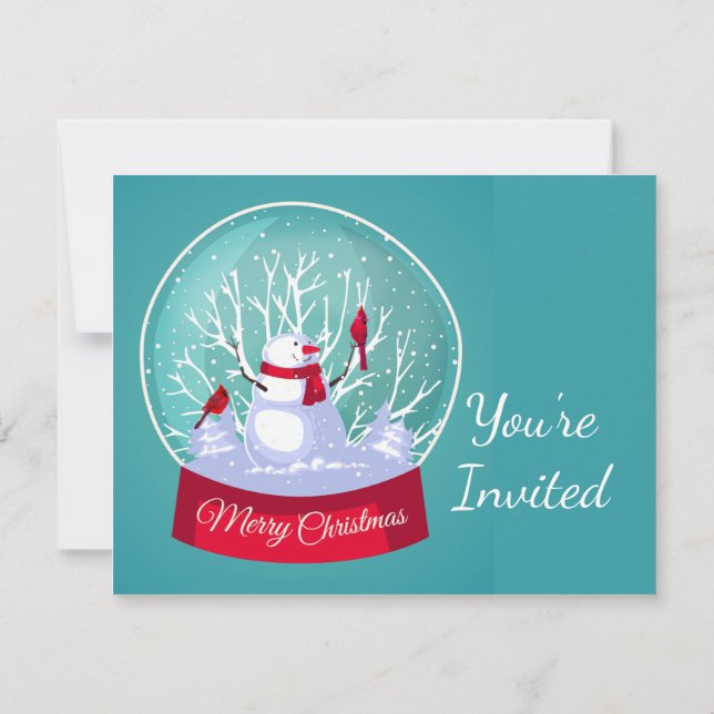 Christmas Party Snowglobe Snowman Cardinal Bird Invitation (Back)