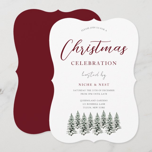 Christmas Party Snowy Christmas Trees Invitation (Front/Back)
