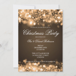 Christmas Party Sparkling Lights Gold Invitation