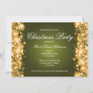 Christmas Party Sparkling Lights Gold Invitation