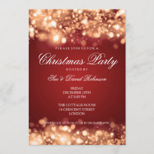 Christmas Party Sparkling Lights Gold Invitation