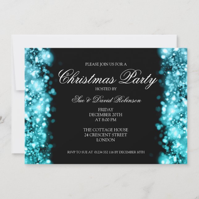 Christmas Party Sparkling Lights Turquoise Invitation (Front)