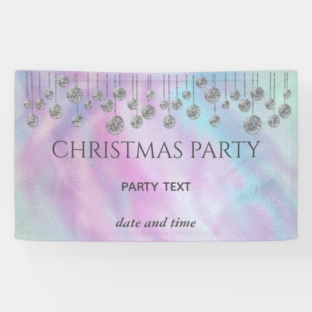 Christmas party sparkling rainbow holographic banner (Horizontal)