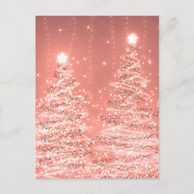 Christmas Party Sparkling Trees Rose Gold  Postcard (Front)