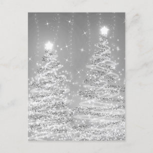 Christmas Party Sparkling Trees Silver Postcard