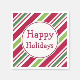 Christmas Party Striped Happy Holidays Napkins