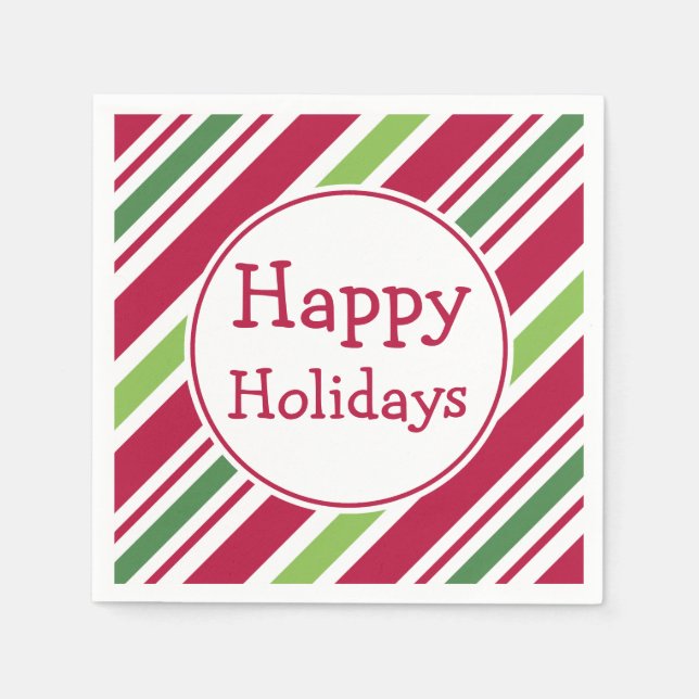 Christmas Party Striped Happy Holidays Napkins (Front)