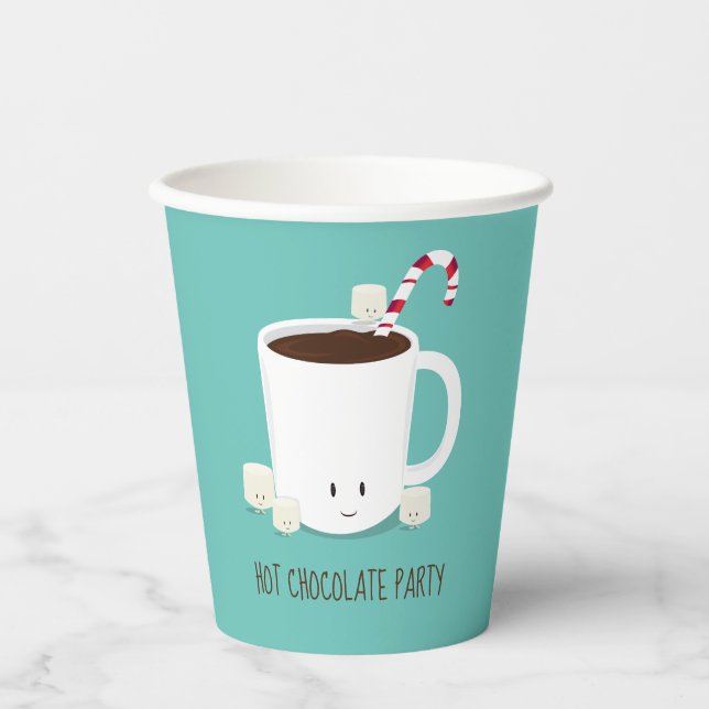 Christmas Party Teal Hot Chocolate Hot Cocoa Paper Cups (Front)