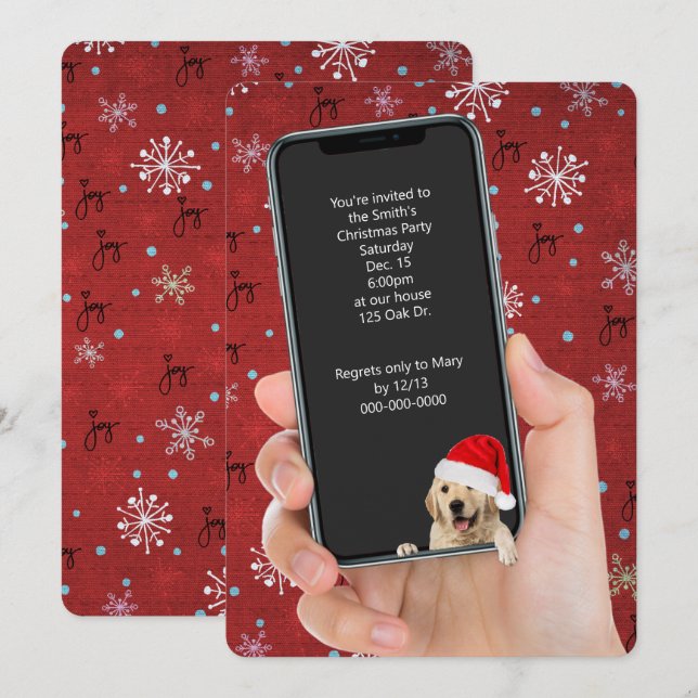 Christmas Party Text invite on phone (Front/Back)