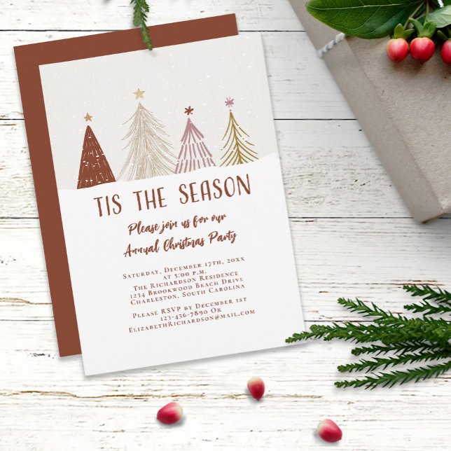 Christmas Party Tis The Season Elegant Snow Trees  Invitation (Elegant Christmas Party Tis The Season Elegant Snow Trees Invitations)