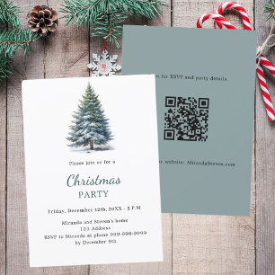 Christmas Party tree snow hand-drawn QR code Invitation