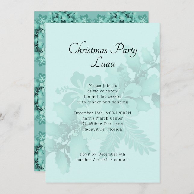 Christmas Party Tropical Themed Hibiscus Swag Invitation (Front/Back)