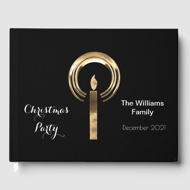 Christmas Party Typography Black White Gold Guest Book (Front)
